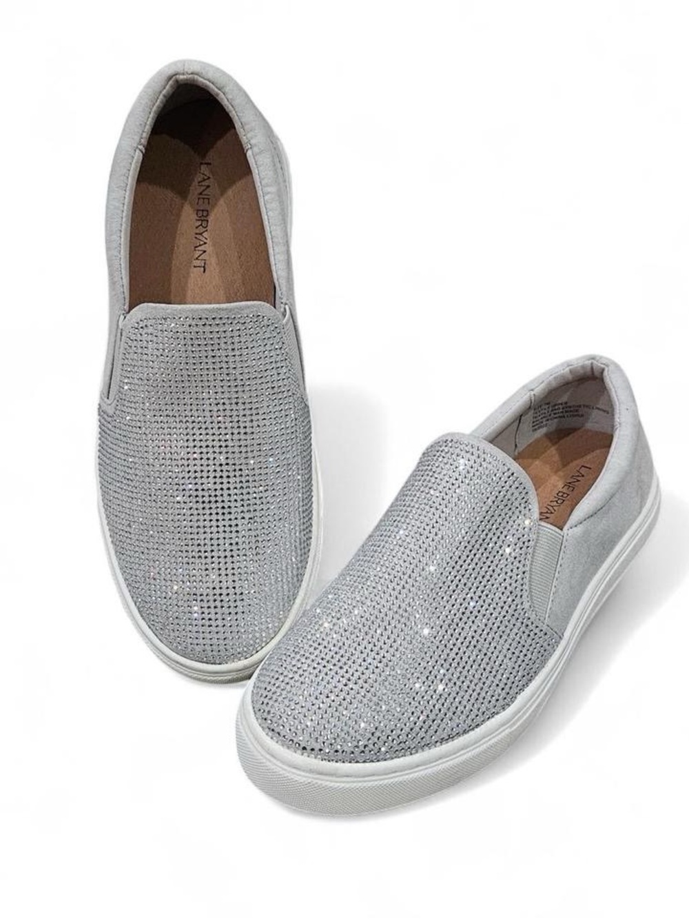 Lane Bryant silver gray rhinestone slip on sneakers, women’s size 7W Wide